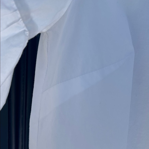 JCrew Tipped Button-Back Bell Sleeve White Cotton Top with blue trim - Picture 7 of 13